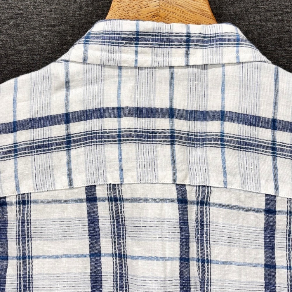 Jos A Bank Shirt Mens L Blue White Plaid Short Sleeve 100%‎ Linen Button Front - Picture 9 of 10